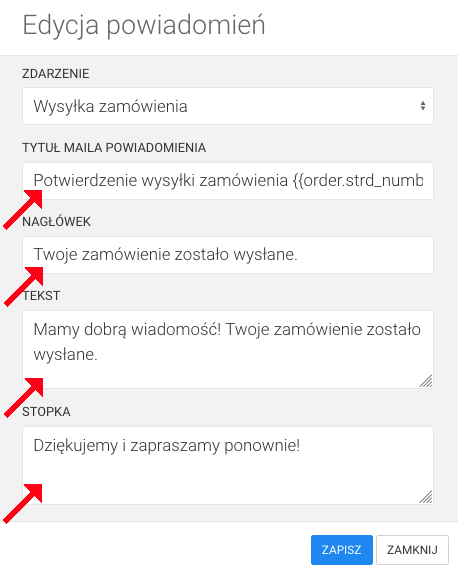 edycja powiadomień dla klienta w sklepie internetowym