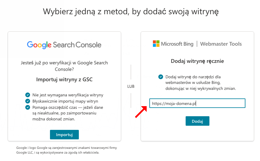 dodaj witryne do bing webmaster