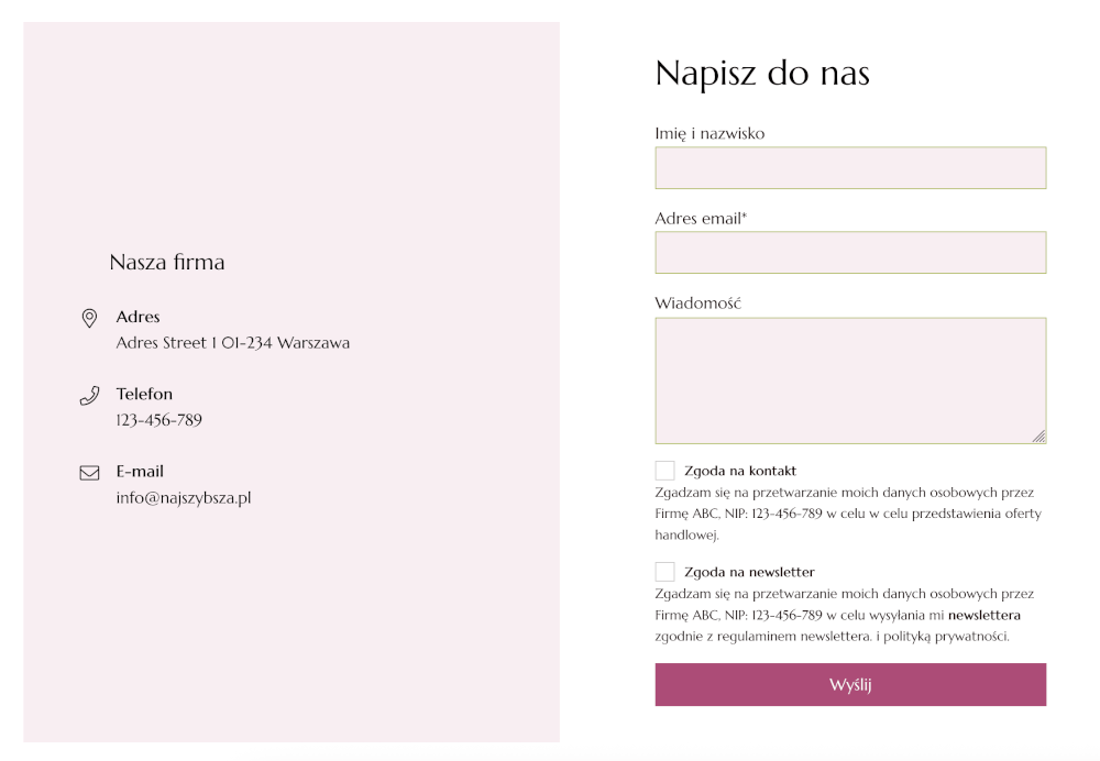 prosty formularz kontaktowy zgodny z rodo