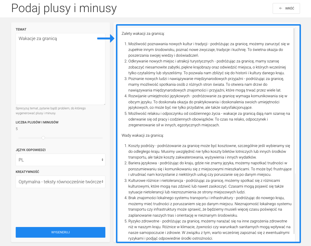 generator AI plusy i minusy