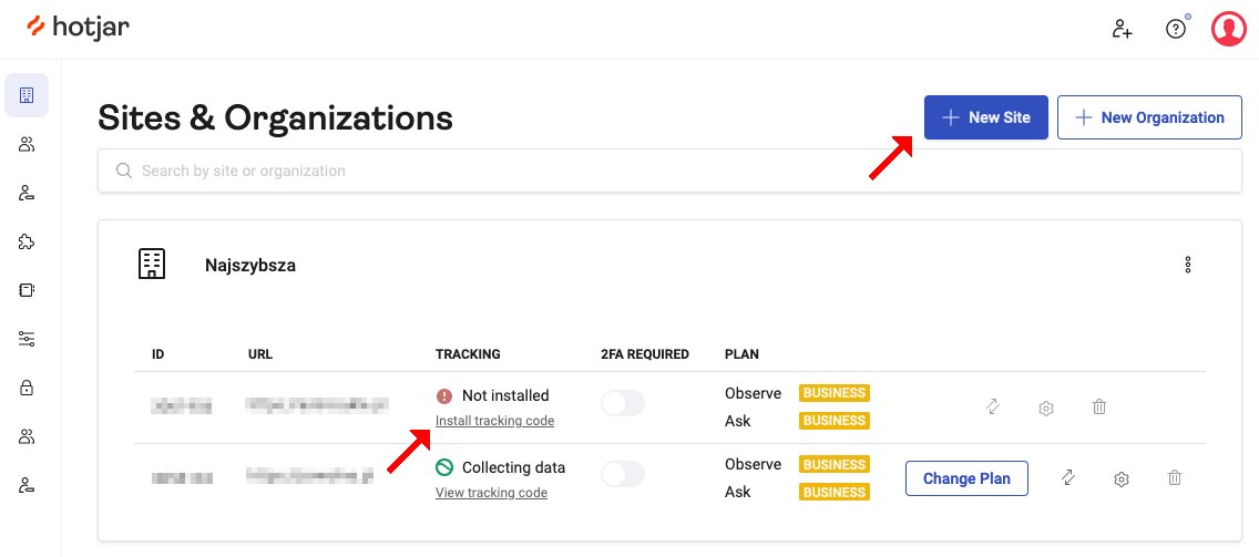 witryna internetowa w hotjar