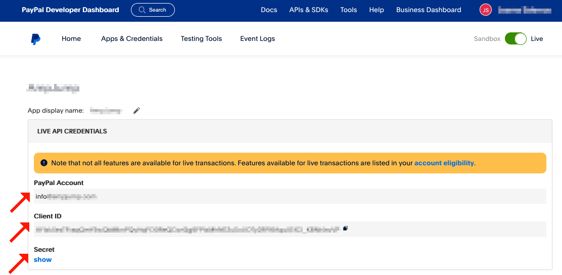 integracja paypal w sklepie panel programisty dane sklepu
