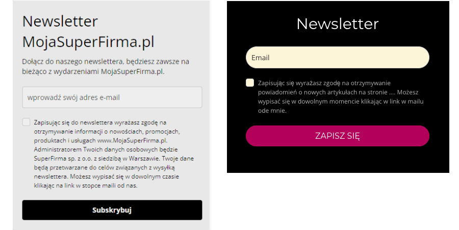 newsletter formularze przykłady