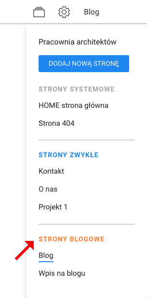 strony bloga w kreatorze