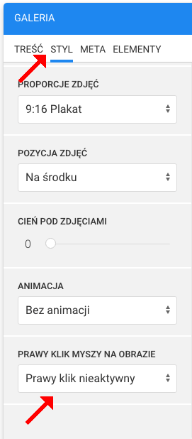 blokada prawego kliku w galerii