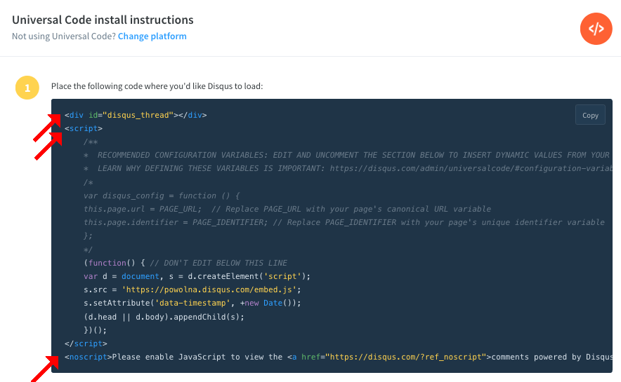 kopiowanie kod disqus