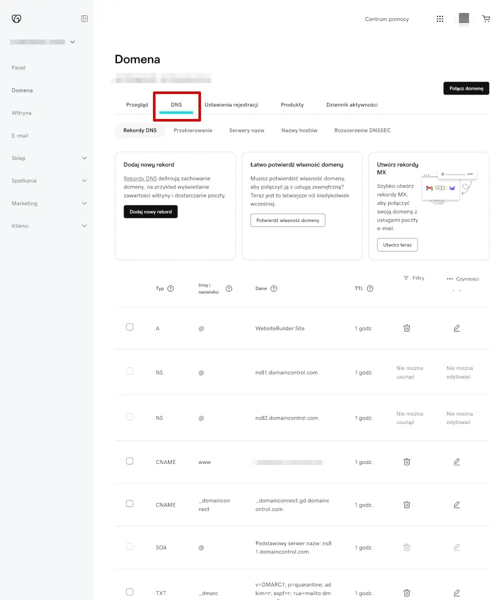 rekordy dns panel godaddy