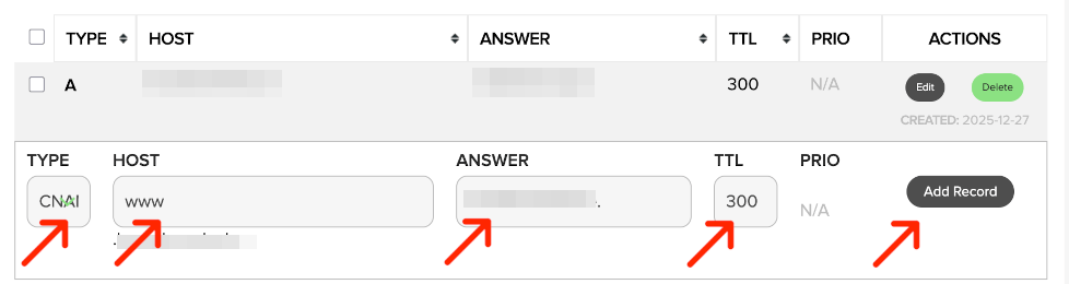 rekord CNAME panel name com rekordy DNS