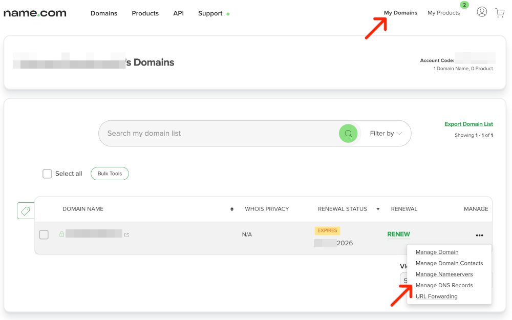 zarzadzanie domenami w name.com