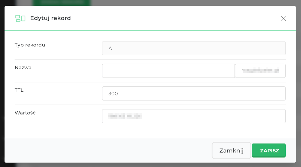 edycja rekordu A seohost