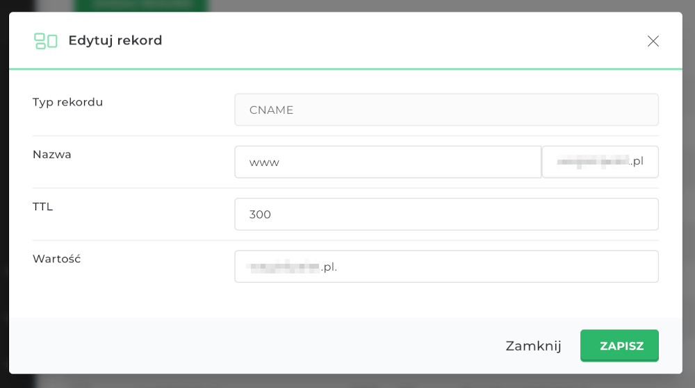 ustawienia rekordu CNAME w seohost