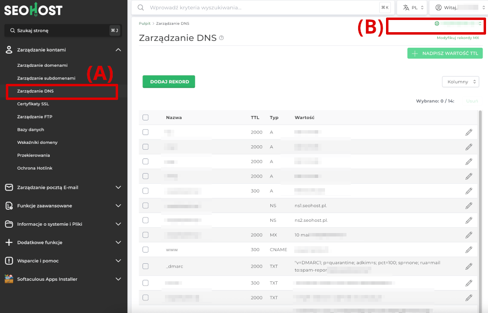 zarządzanie domeną w seohost