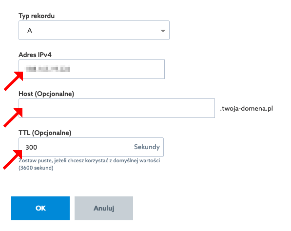 rekord A strefa DNS HOME