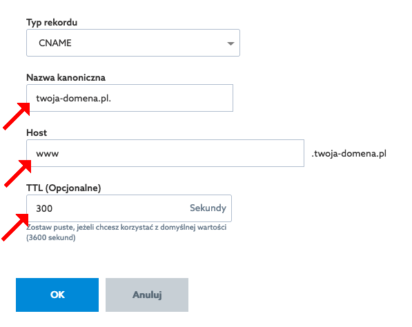 rekord CNAME strefa DNS HOME