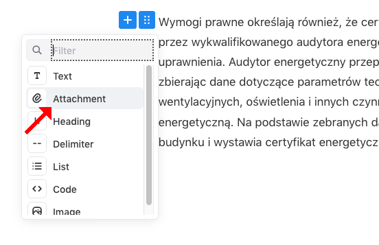 dodawanie załącznika na stronie internetowej