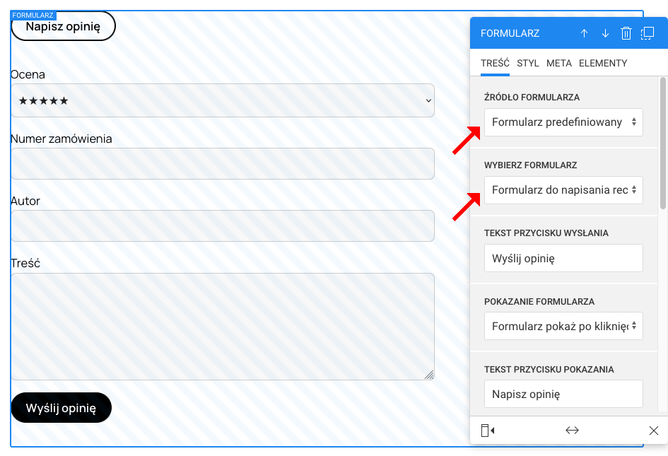 formularz zbierania opinii ustawienia