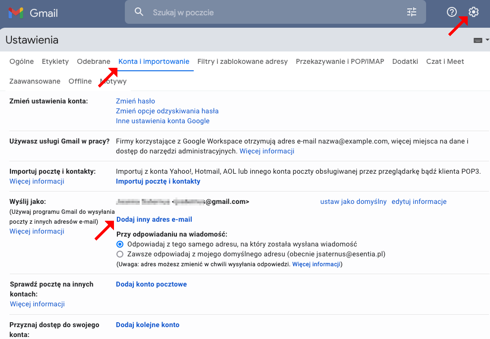 wysyłanie jako inny mail z własnej domeny w gmail