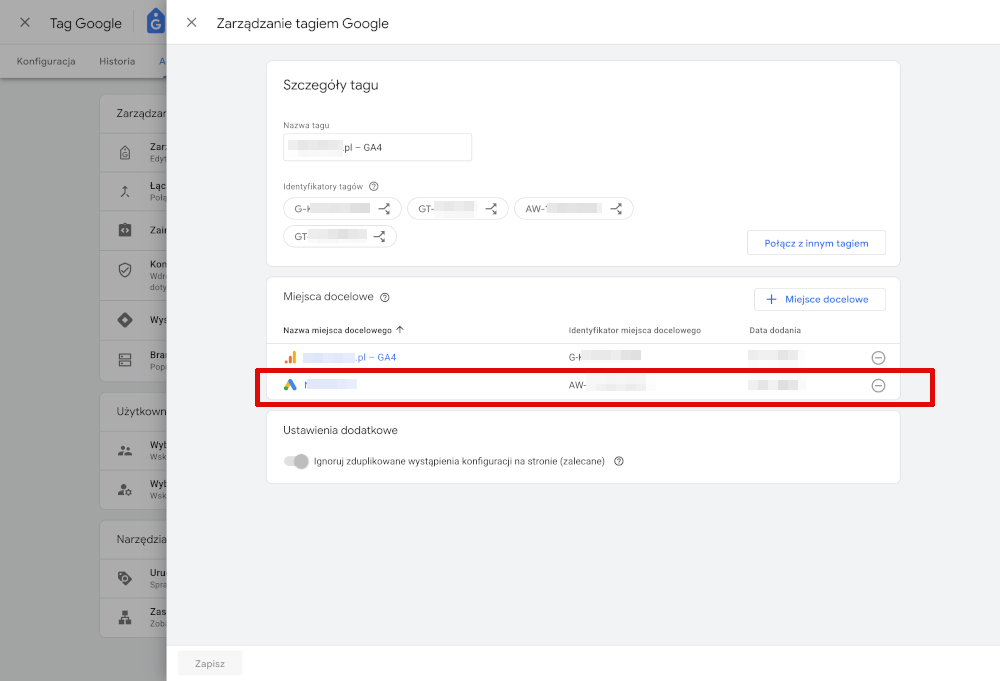 google ads identyfikator pomiaru