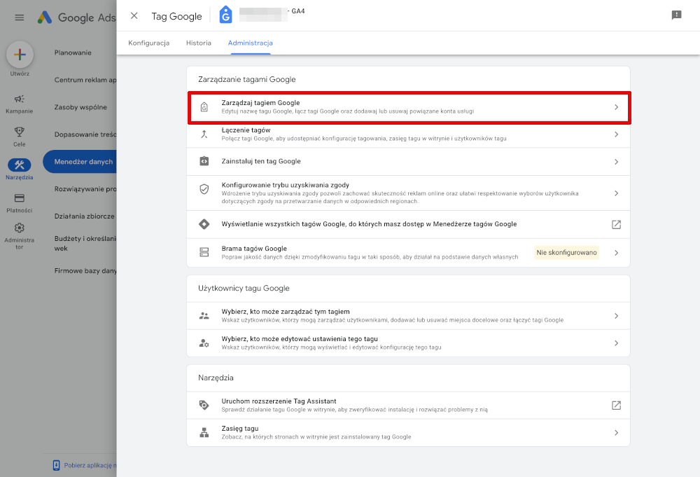 zarządzanie tagiem google dla google ads
