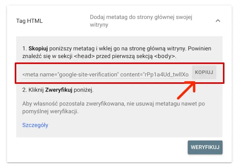 skopiuj wygenerowany kod 