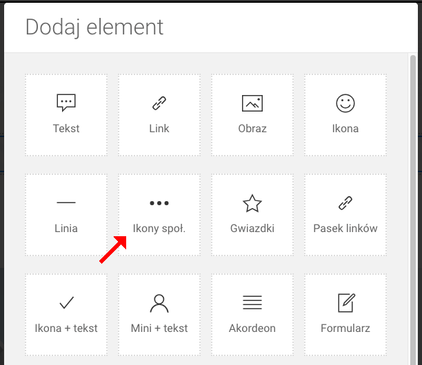 dodaj widżet ikony społecznościowe