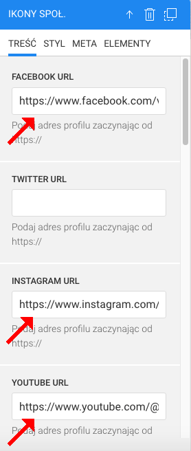 adresy url mediów społecznościowych