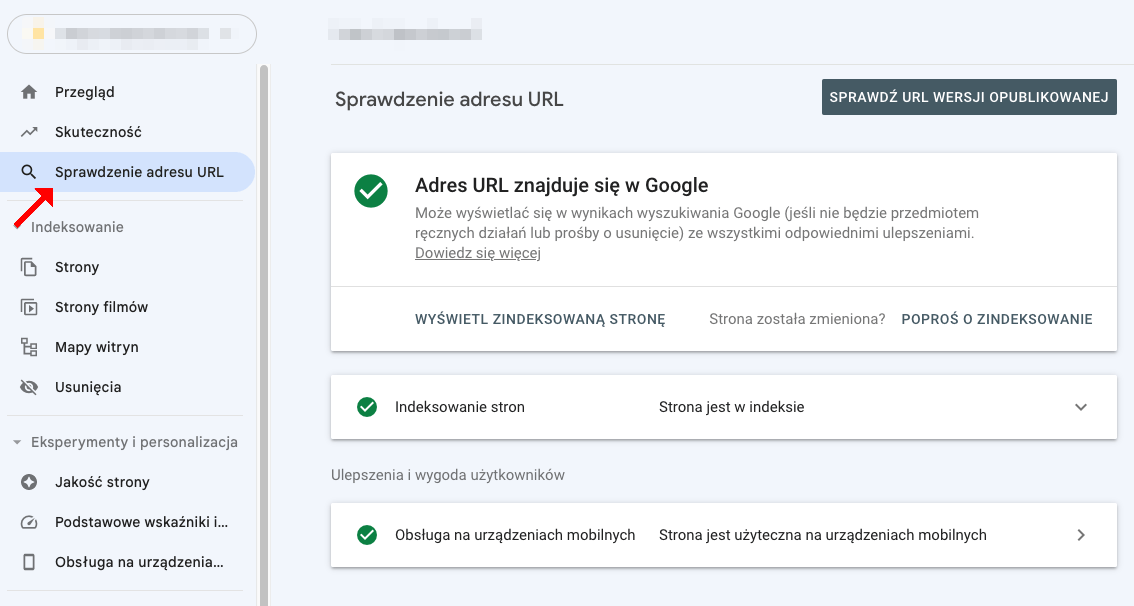 indeksacja adresu URL pozytywna