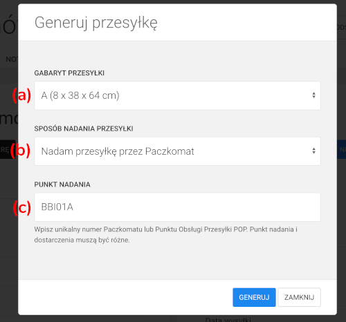 generowanie przesyłki