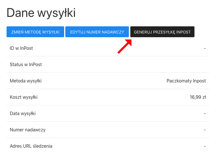 dane wysyłki generowanie przesylki