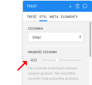 ustawienia grubości tekstu
