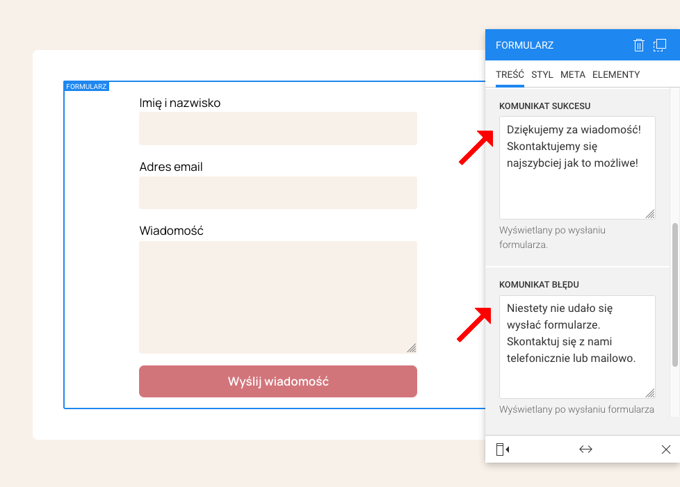komunikaty po wysłaniu formularza