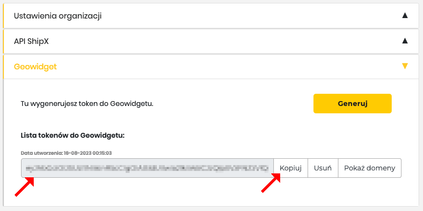 inpost integracja kopiowanie tokenu dostępu geowidget