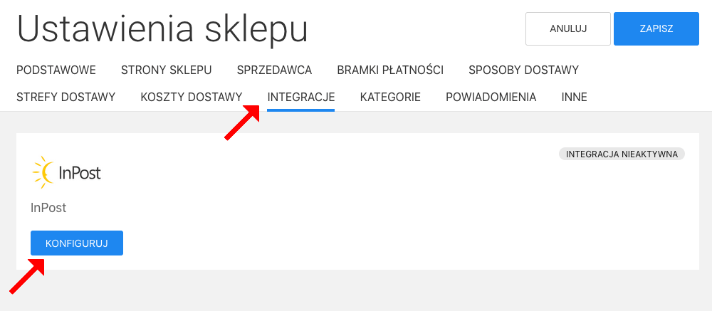 konfiguracja InPost w panelu sklepu internetowego