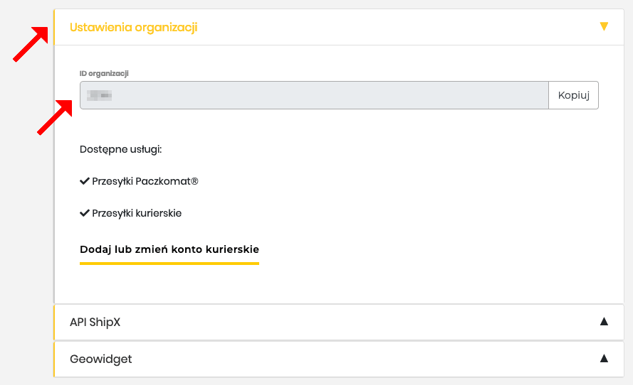 inpost integracja kopiowanie ID organizacji