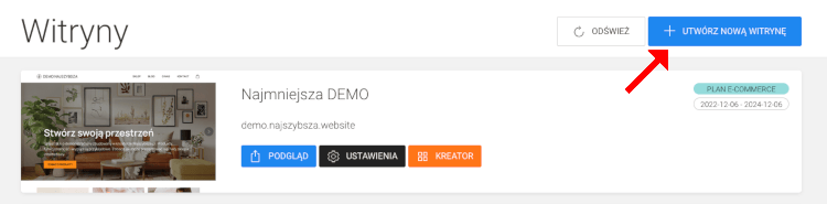 utwórz nową witrynę