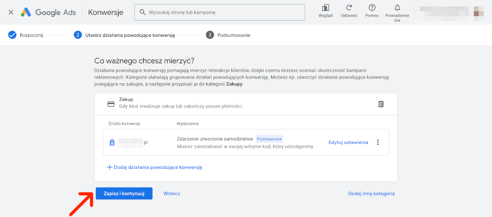 zdarzenie konwersji google ads zakup w sklepie