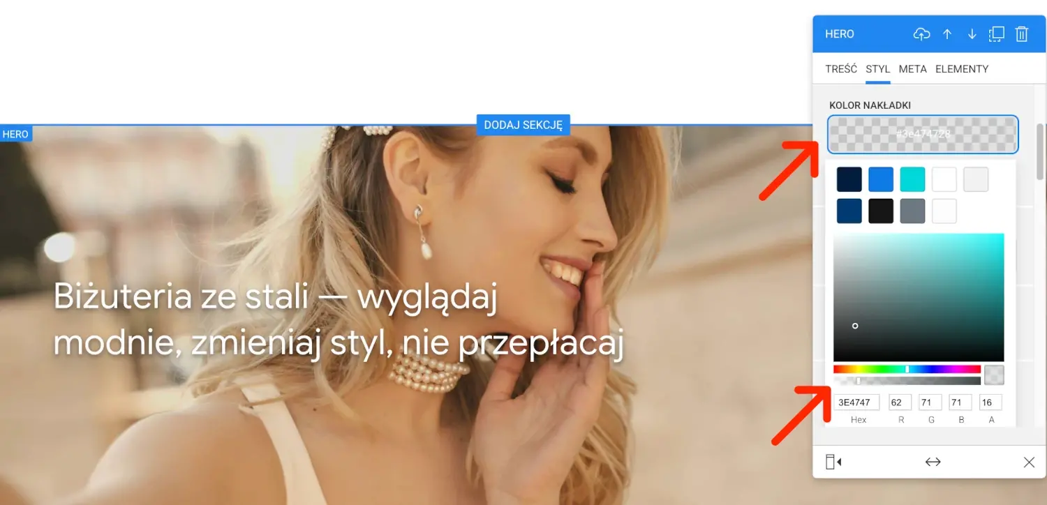 cień tekstu plus nakładka kolorystyczna