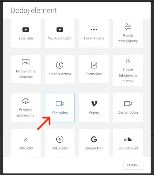 dodaj element plik wideo na stronę