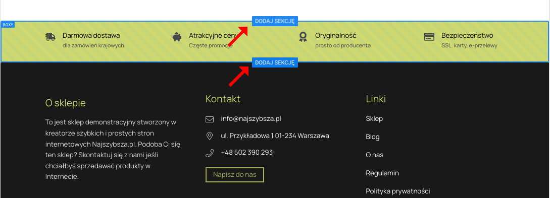 dodaj sekcję do strony