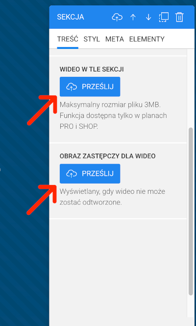 kreator dodawanie wideo w tle sekcji