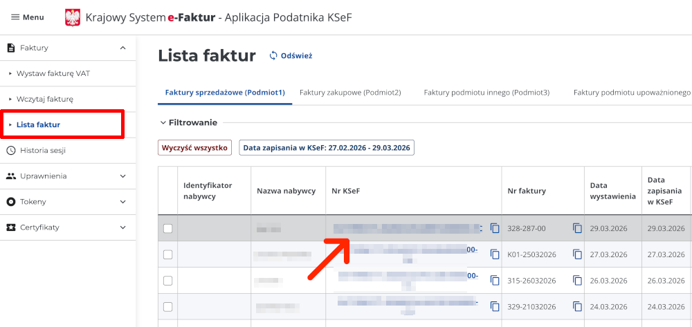 lista faktur w KSEF