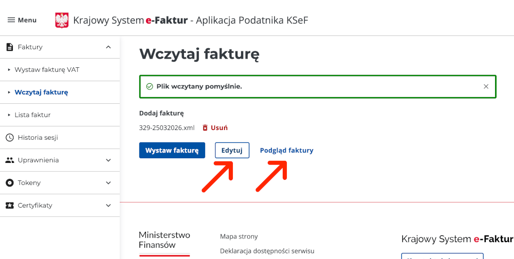 podgląd i edycja faktury ksef