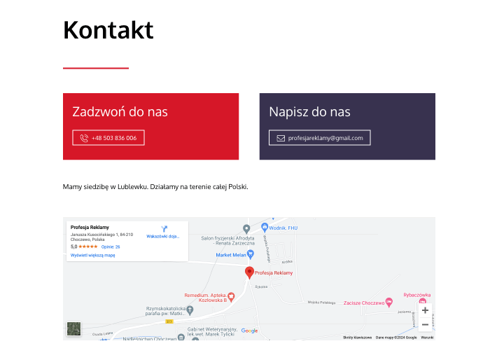 mapa google na stronie firmowej przykład