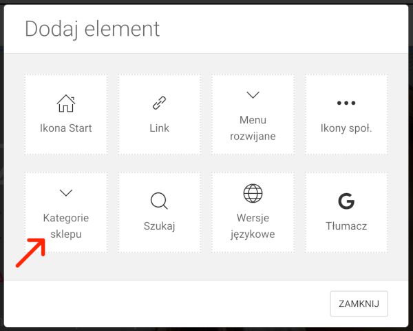 menu z kategoriami sklepu automatyczne
