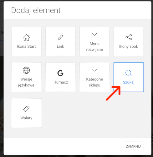 wybierz element szukaj