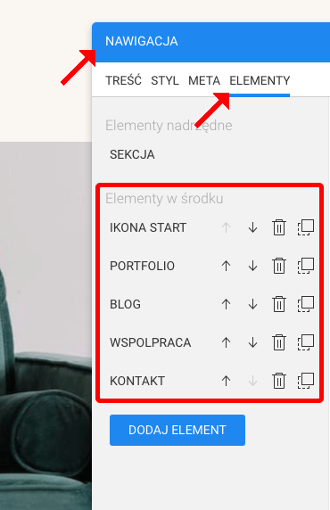 elementy w nawigacji