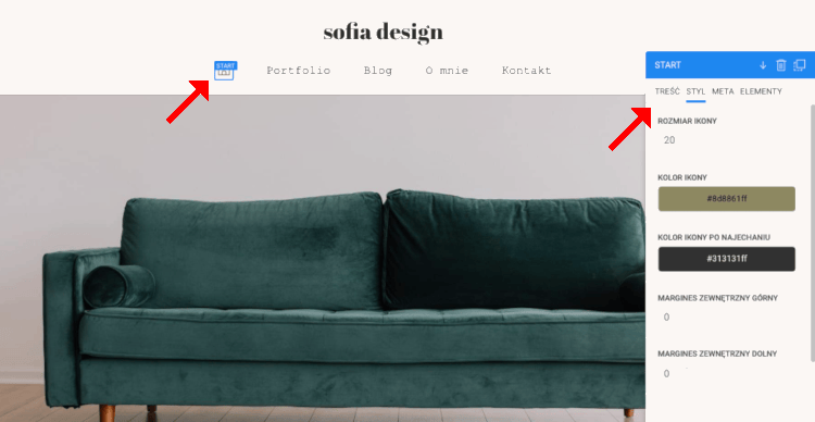 kolory i rozmiar ikony start w nawigacji