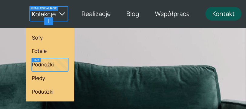 menu rozwijane w trybie ciemnym