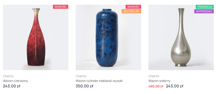 oznaczenia nowość bestseller, promocja wyprzedaż