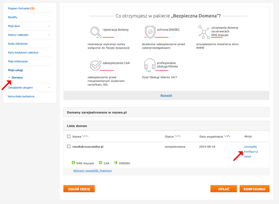 nazwa.pl zarządzanie domeną